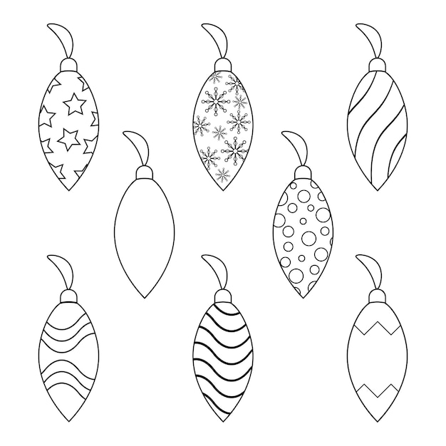 Premium vector set of christmas tree decorations coloring page
