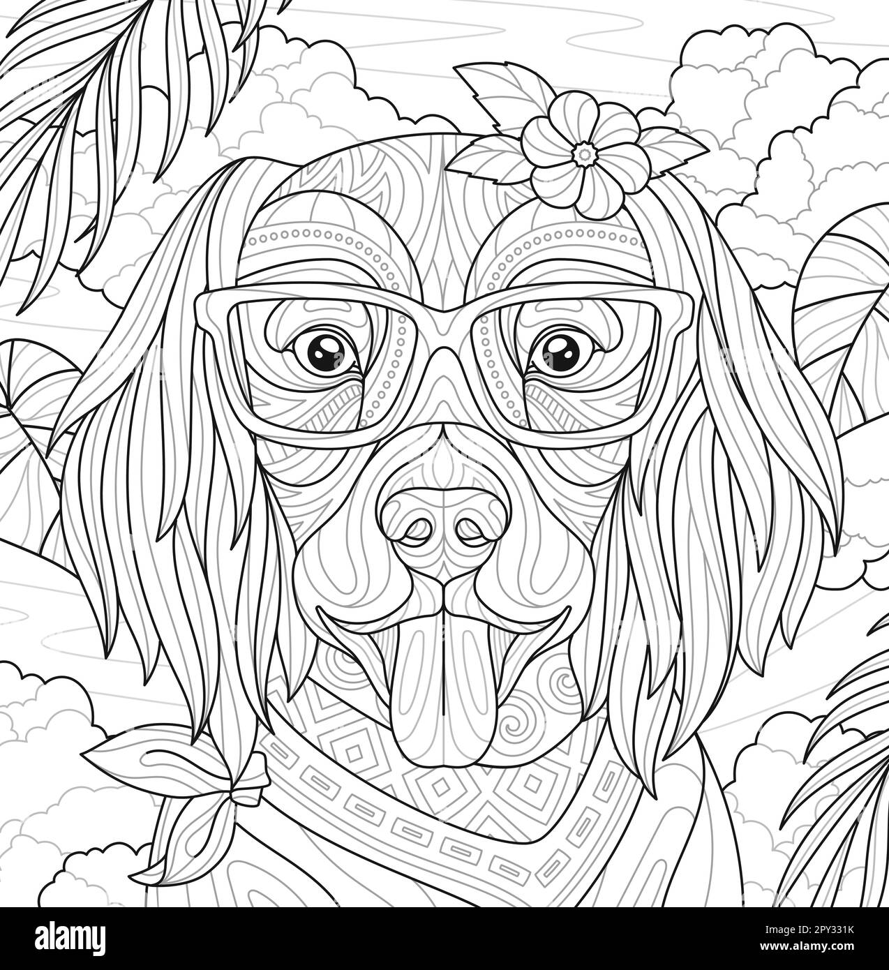 Silueta de perro para colorear imãgen de stock en blanco y negro