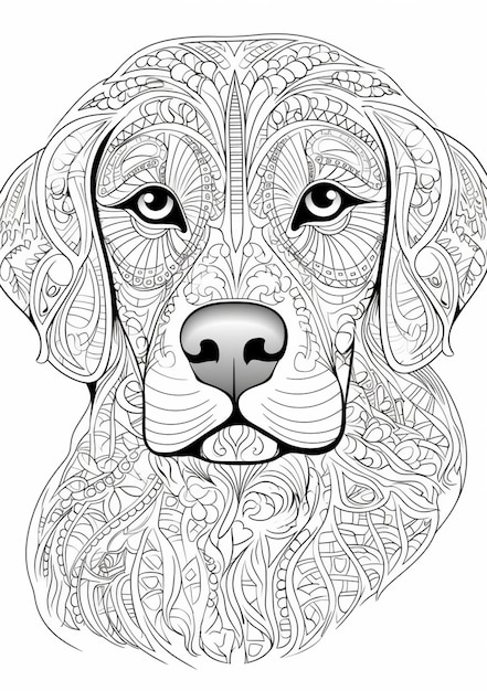 Una pãgina para colorear con cara de perro y patron generativos ai foto premium