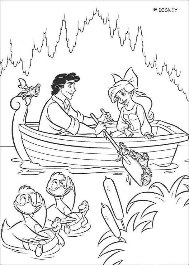 Ariel and prince eric on a boat coloring pages