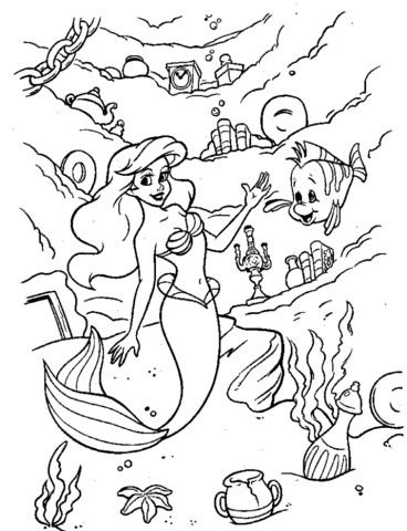 Ariel and under sea world coloring page free printable coloring pages