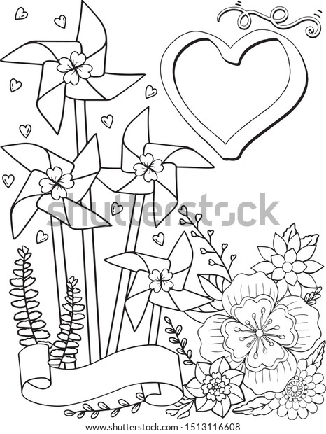Hand drawn pinwheels heart flowers element stock vector royalty free