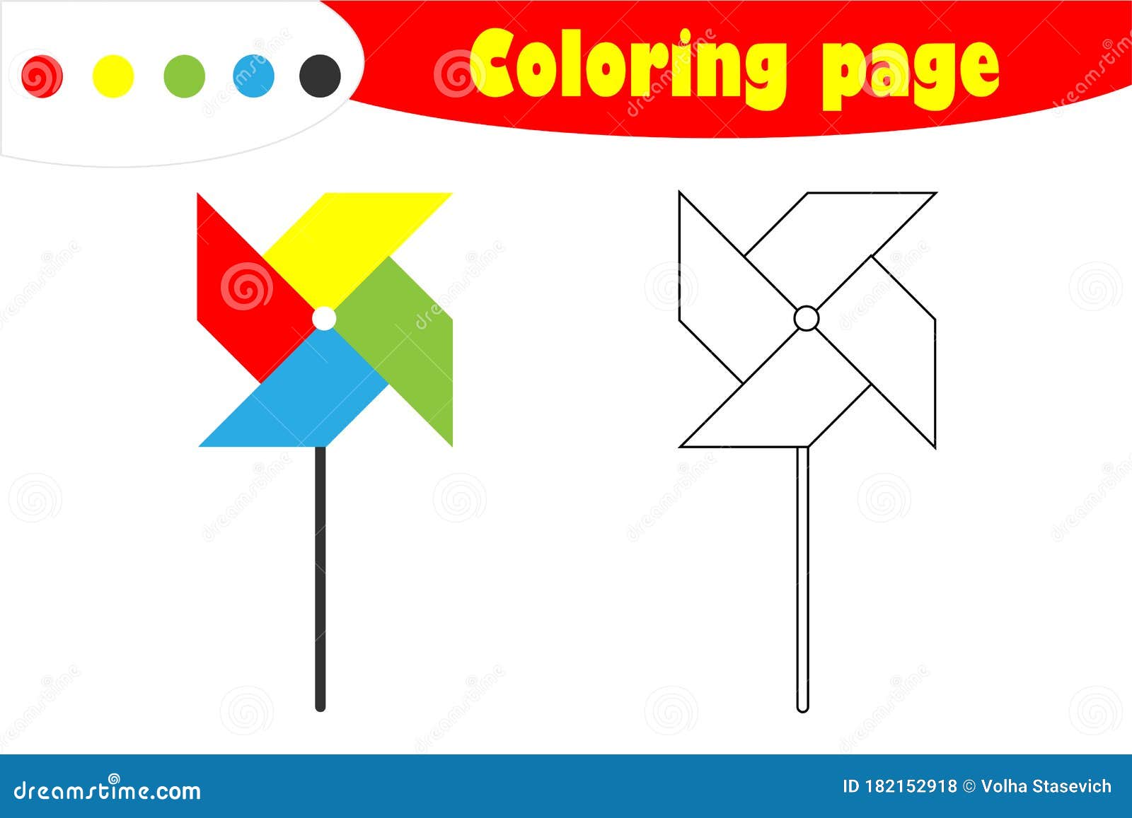 Pinwheel in cartoon style coloring page education paper game for the development of children kids preschool activity printable stock illustration
