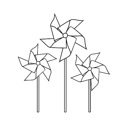 Vector illustration of pinwheel isolated on white background for kids coloring book stock illustration