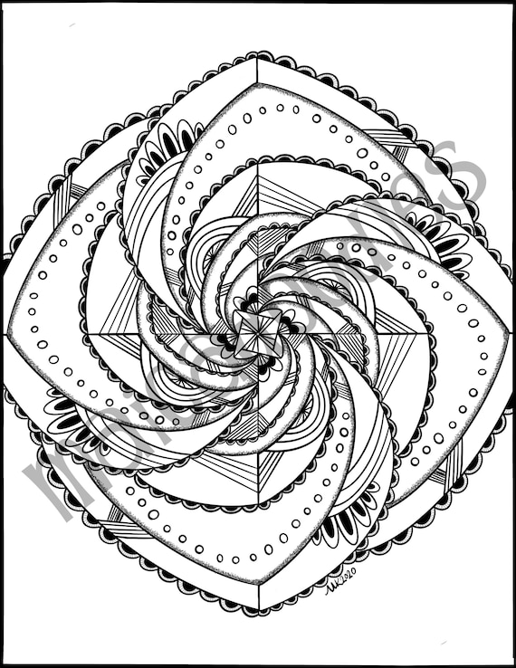 Coloring page pinwheel instant download print at home pinwheel design color and meditate self care activity
