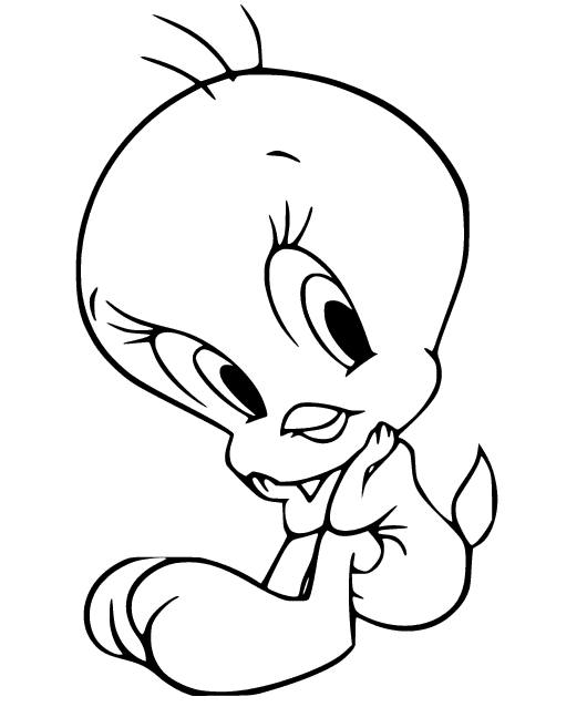 Tweety bird thinking coloring page