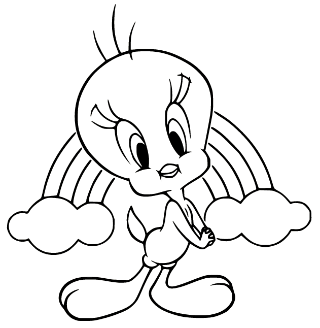 Tweety bird and the rainbow coloring page