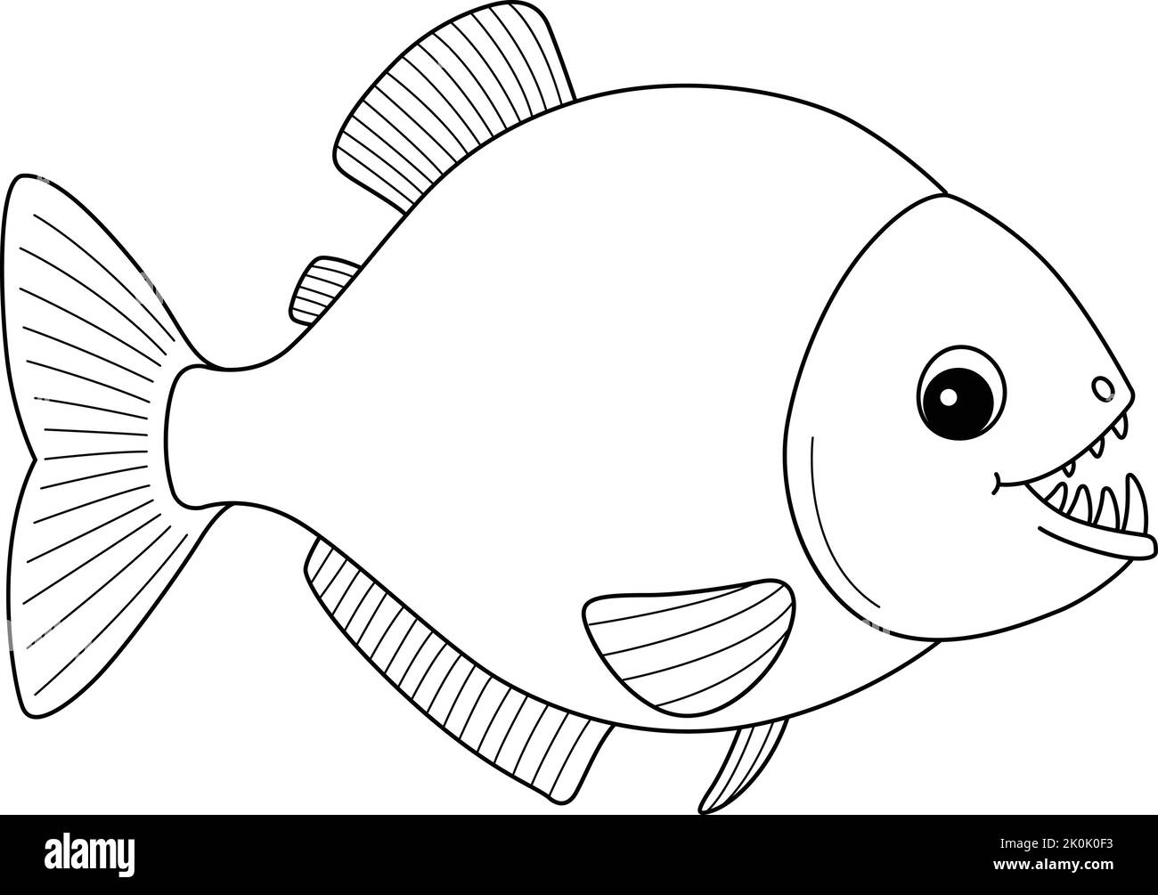 Piranha animal isolated coloring page for kids stock vector image art