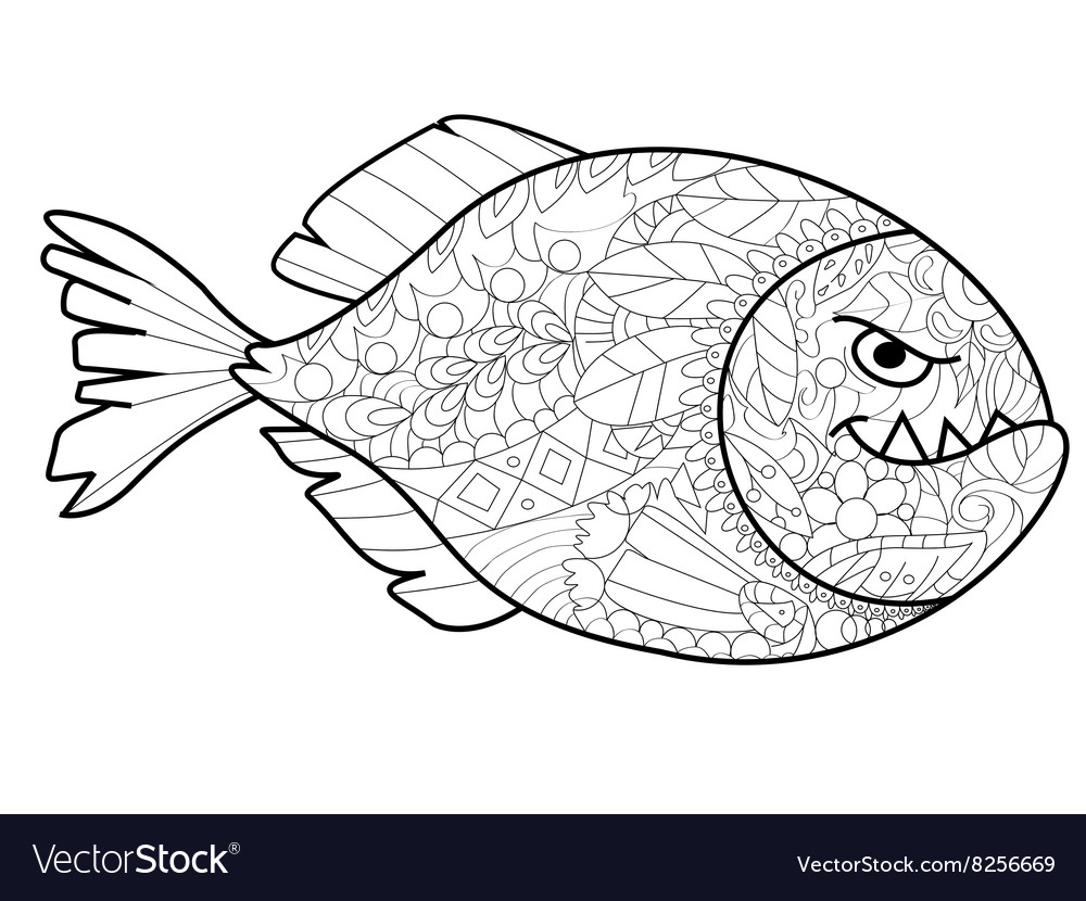 Piranha coloring for adults royalty free vector image