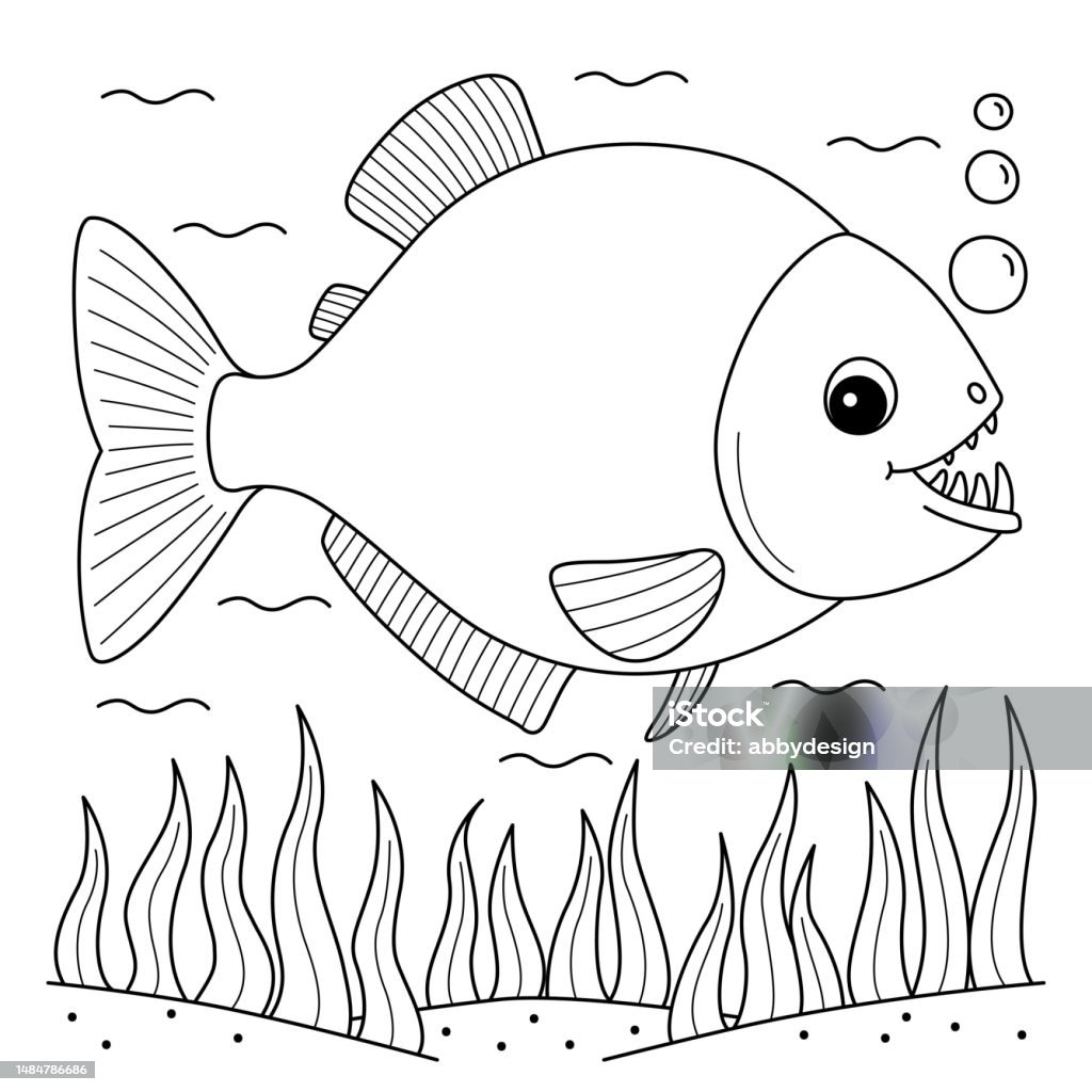Piranha animal coloring page for kids stock illustration