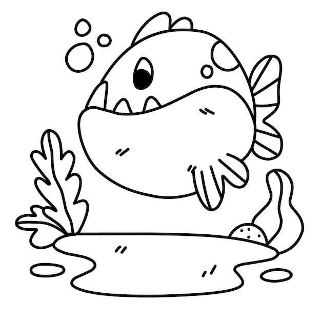 Premium vector coloring page alphabets animal cartoon piranha
