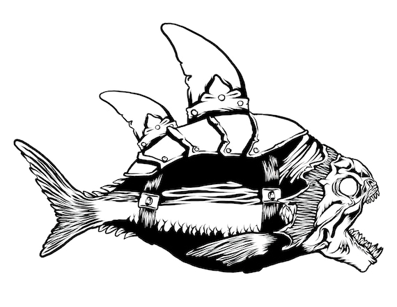 Fake shark piranha printable digital download funny fish coloring page