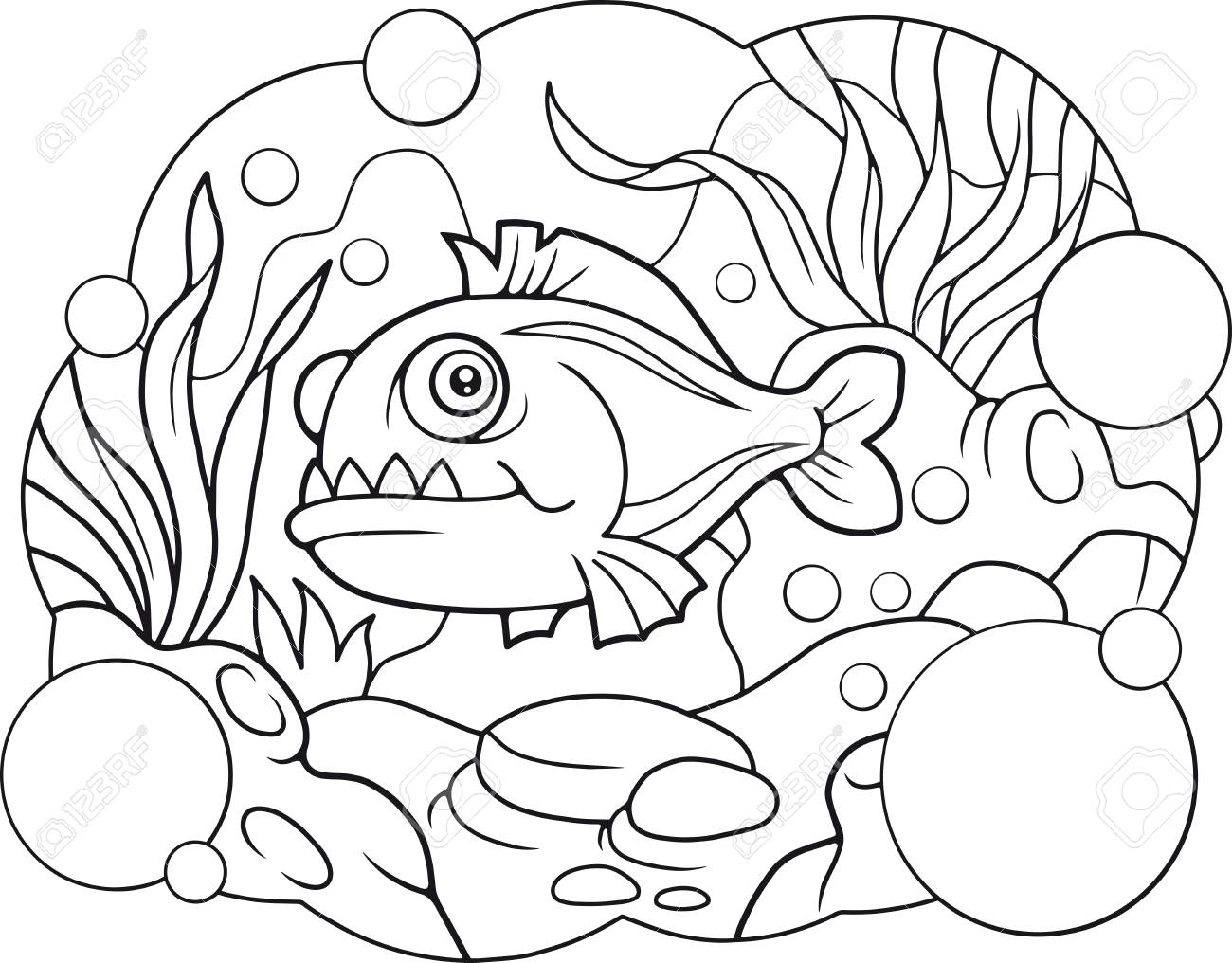 Funny cartoon piranha coloring book royalty free svg cliparts vectors and stock illustration image