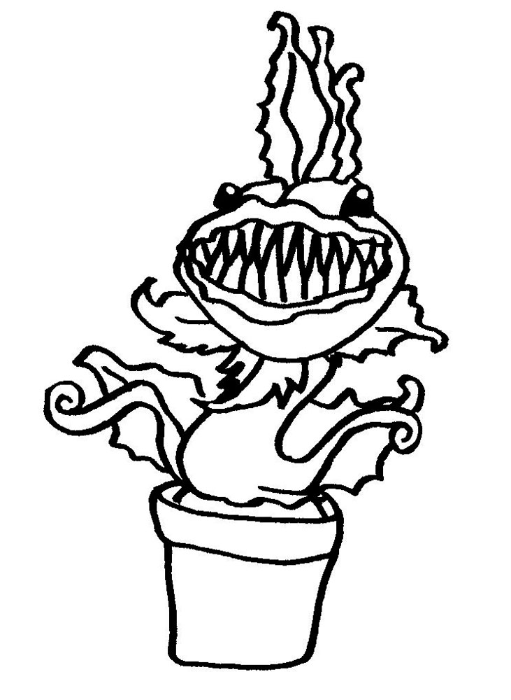Drawing of a monster inside a flowerpot coloring page