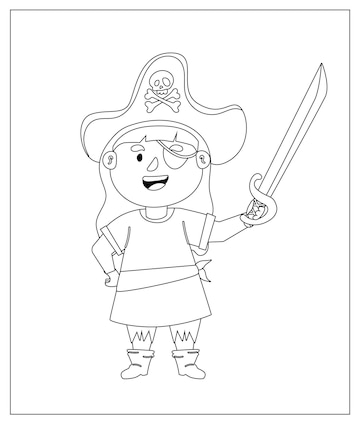 Premium vector coloring page outline of cartoon pirate with sword coloring book for kids vector image for funny pirate party for children