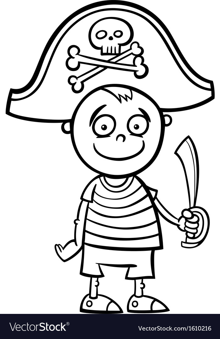 Boy in pirate costume coloring page royalty free vector