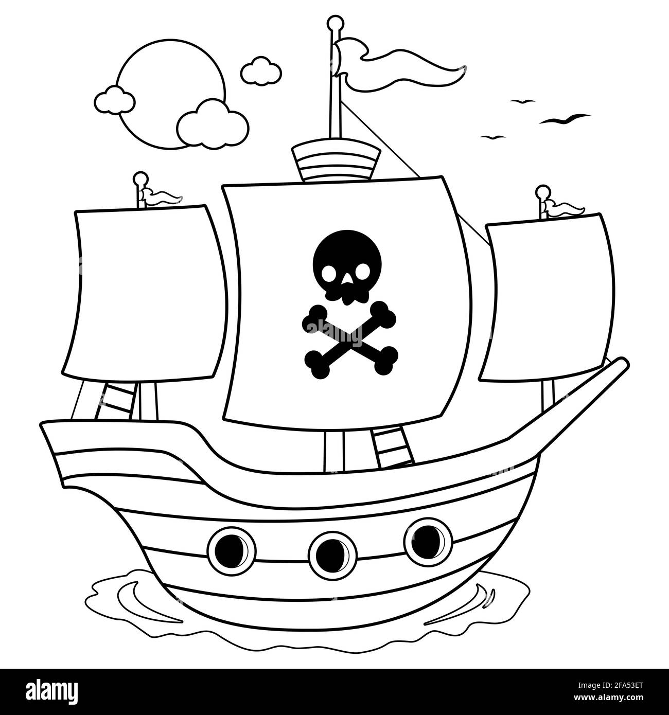 Pirate ship black and white coloring book page stock photo
