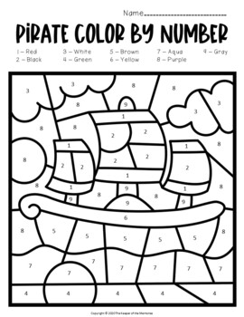 Pirate color by number worksheets by the keeper of the memories tpt