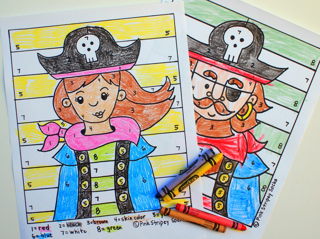 Free color by number pirate printables and book list pink stripey socks
