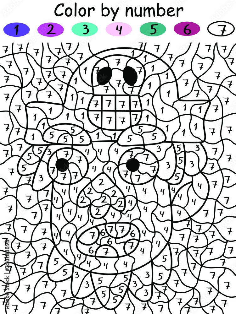 Color by number amusing cartoon childish pirate coloring page for kids kindergarten educational riddle printable worksheet visual game puzzle for drawing and fun pirate vector illustration vector