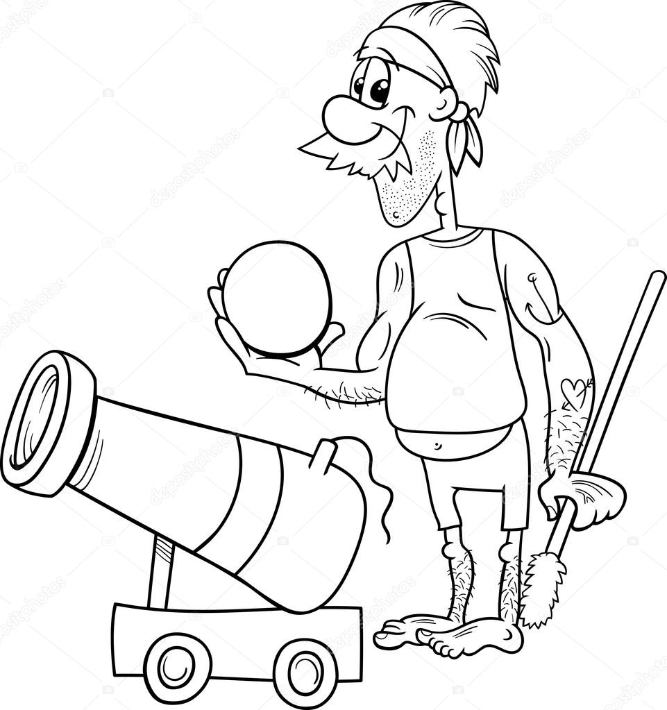 Pirate with cannon coloring page stock vector by izakowski