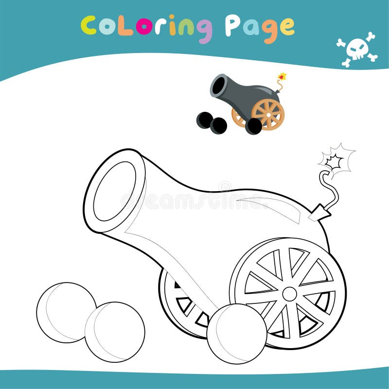 Coloring page pirate theme for kids the cannon stock vector