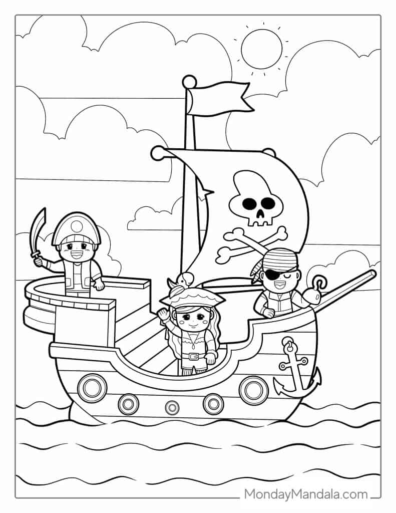 Pirate ship coloring pages free pdf printables
