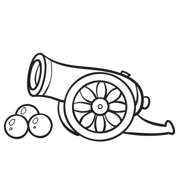 Sketch of weapons guns and cannonballs coloring book cartoon illustration vector illustration stock illustration