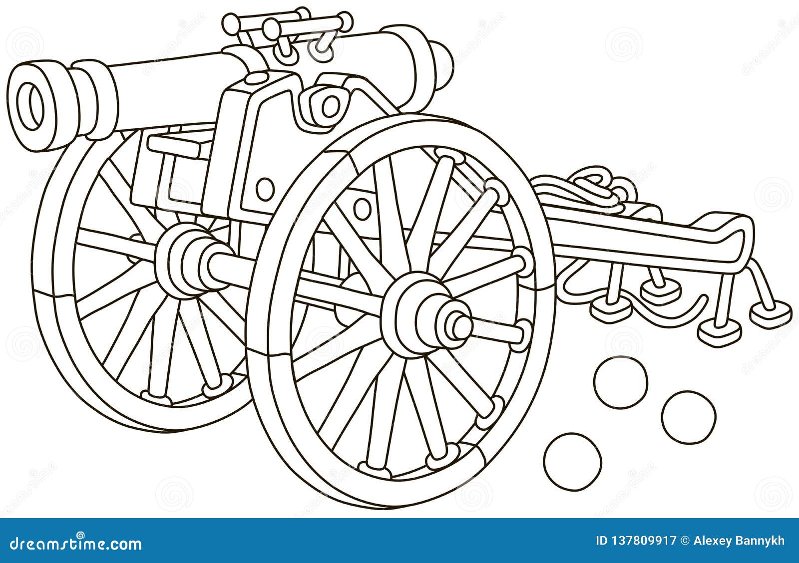 Old pirate gun with cannonballs stock vector