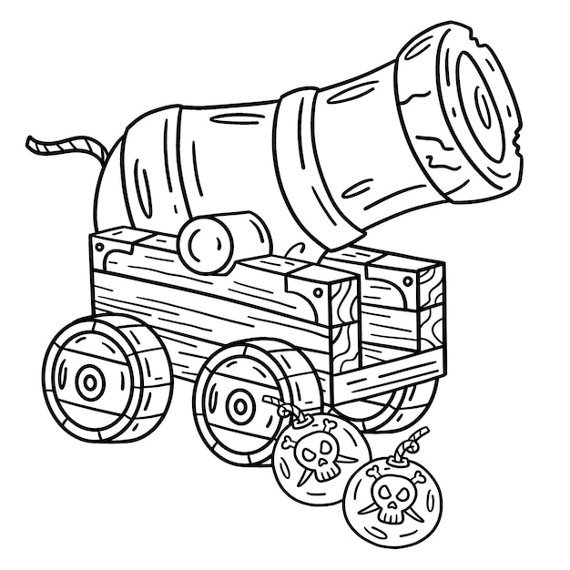 Premium vector a cute and funny coloring page of a pirate cannon provides hours of coloring fun for children color this page is very easy suitable for little kids and toddlers
