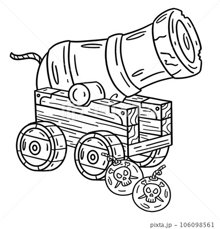Pirate cannon isolated coloring page for kids