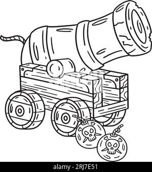 Pirate cannon isolated coloring page for kids stock vector image art