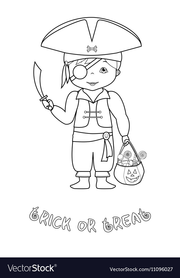 Halloween coloring page with cute pirate vector image