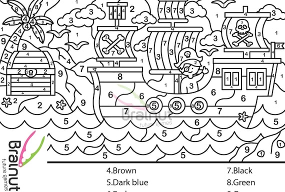 Color by numbers pirate shipcolor pagescolor by numbercolor by numbers for kidscolor pages printable