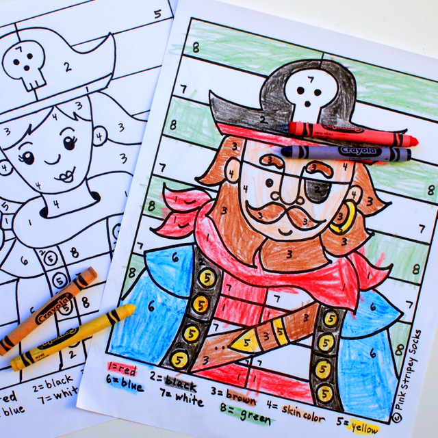 Free color by number pirate printables and book list pink stripey socks