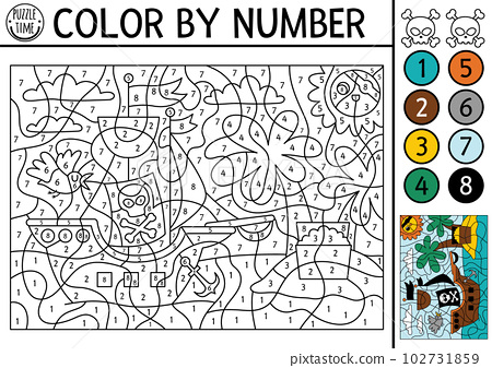 Vector color by number activity with pirate