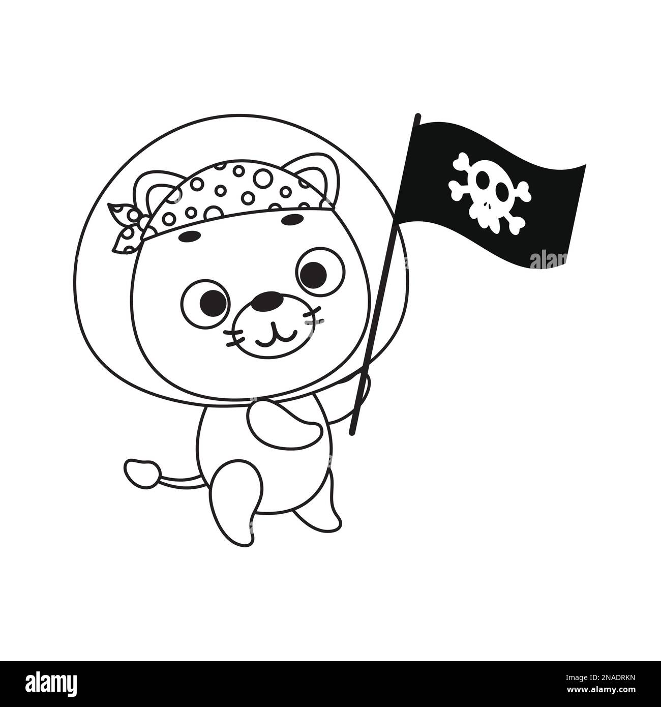 Coloring page cute little lion with pirate flag coloring book for kids edulionional activity for preschool years kids and toddlers with cute animal stock vector image art