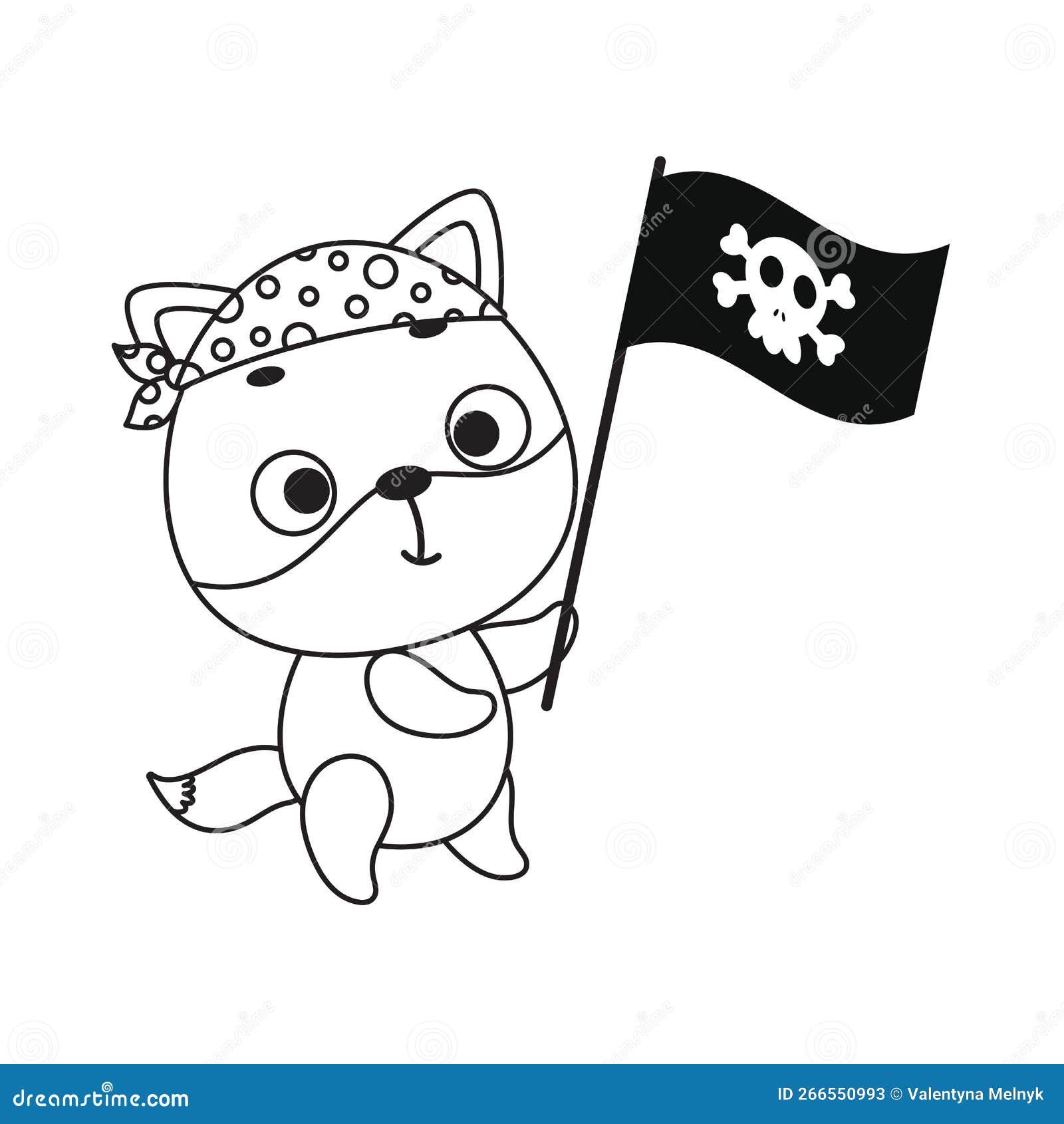 Coloring page cute little fox with pirate flag coloring book for kids stock vector