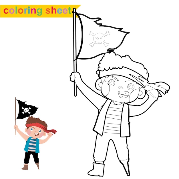 Premium vector cute pirate coloring page educational printable coloring worksheet coloring game for children