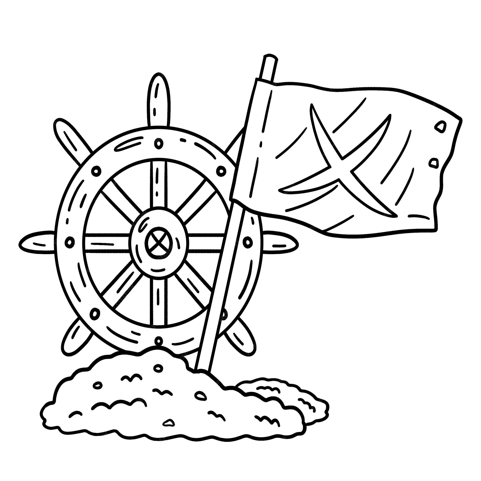 Premium vector a cute and funny coloring page of a pirate helm with an x flag provides hours of coloring fun for children color this page is very easy suitable for