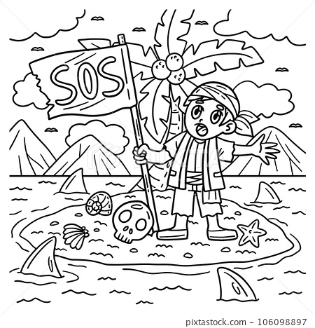 Pirate with sos flag coloring page for kids