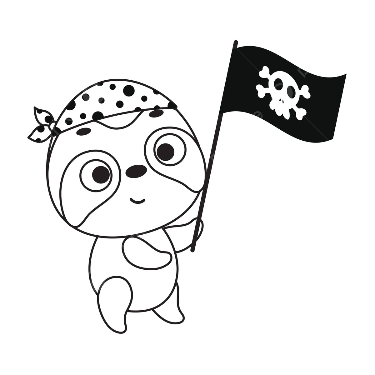 Adorable pirate sloth coloring page for kids game flag black vector game flag black png and vector with transparent background for free download