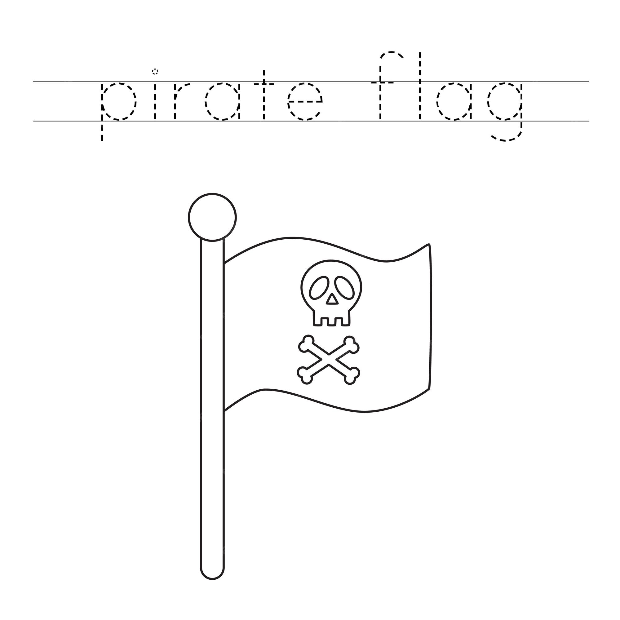 Premium vector trace the letters and color pirate flag handwriting practice for kids
