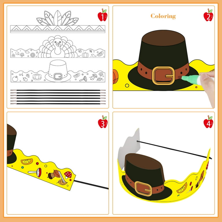 Waahome coloring thanksgiving paper hats decorations for kids adults pcs adjustable thanksgiving turkey hats fall pumpkin paper crowns caps headbands for thanksgiving fall party decorations supplies