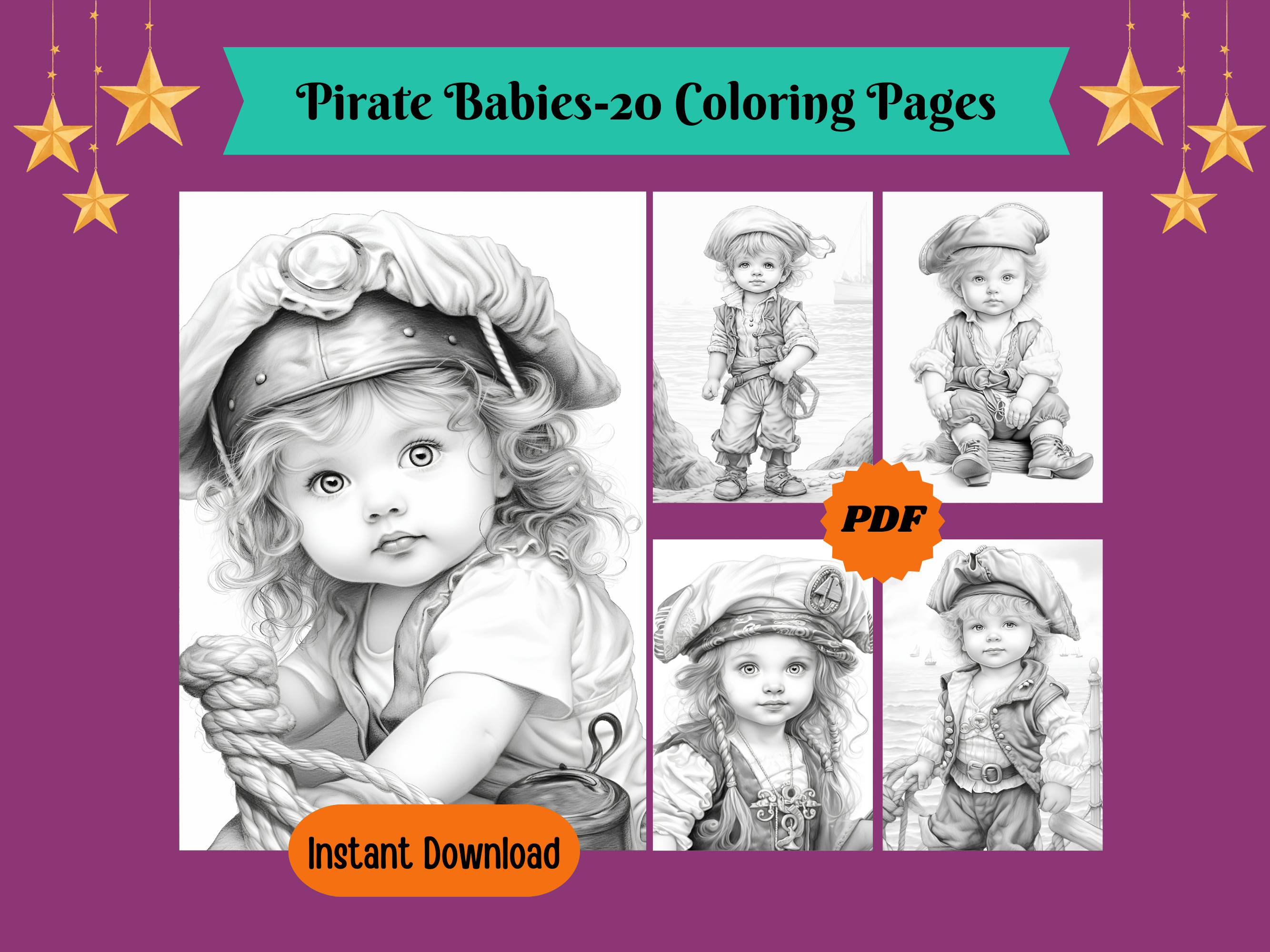Ahoy matey cute little pirate babies grayscale coloring pages for adu