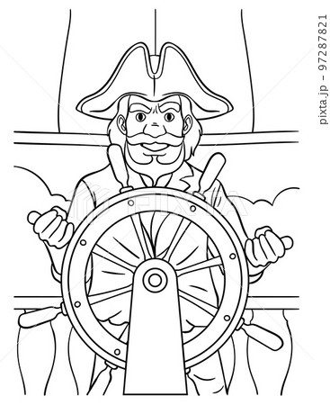 Pirate at the helm coloring page for kids