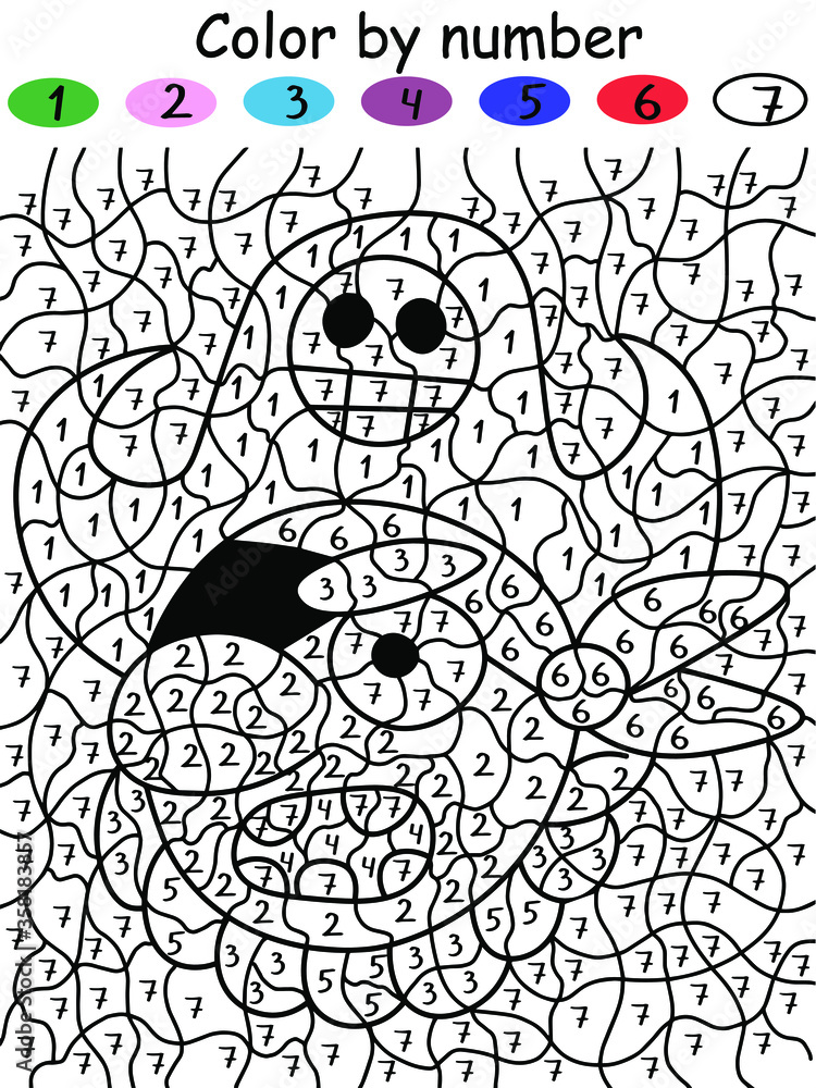 Color by number game with angry pirate vector worksheet coloring activity with cartoon portrait of one eyed angry pirate with beard halloween children pastime coloring page vector