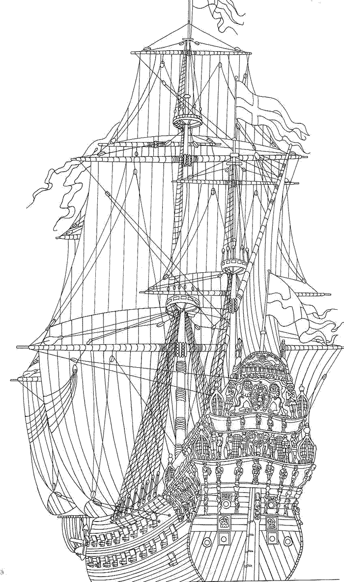 Discover the adventure of sailing ships with this coloring page
