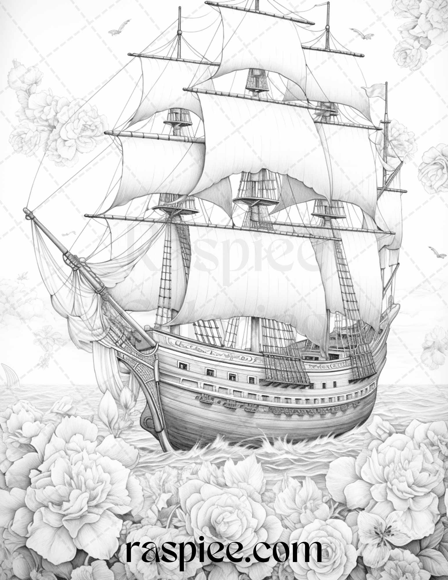 Flower ships graysale coloring pages printable for adults pdf file â coloring