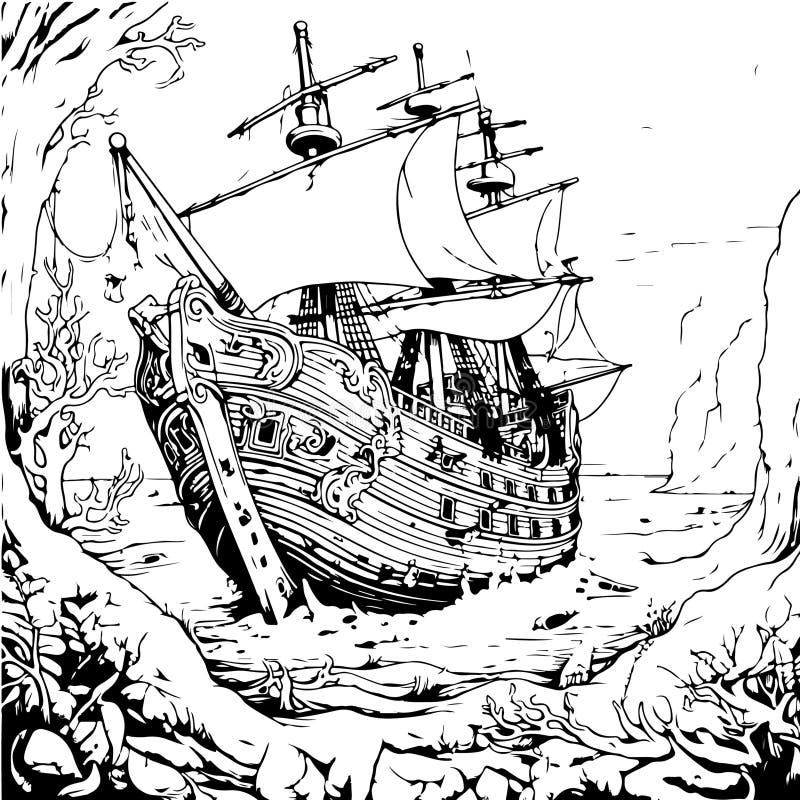 Pirate ship coloring stock illustrations â pirate ship coloring stock illustrations vectors clipart